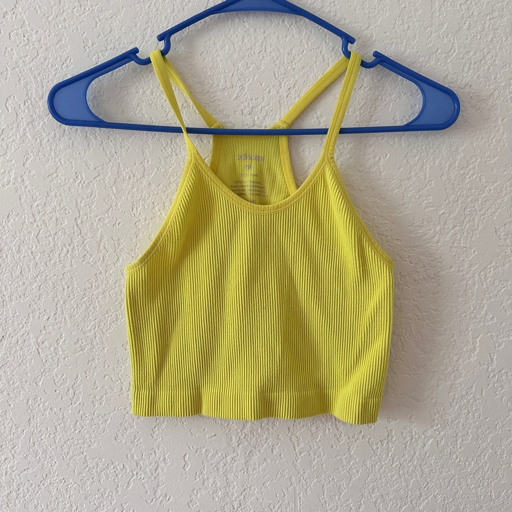 Neon Yellow Halter Neck Cropper Workout Tank